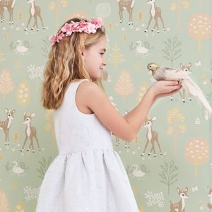 Majvillan, tapet till barnrummet Golden woods, dusty green