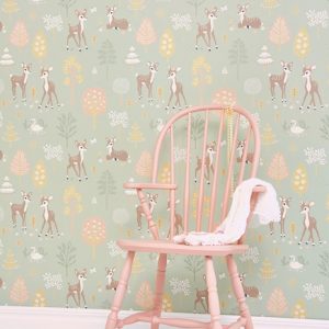 Majvillan, tapet till barnrummet Golden woods, dusty green