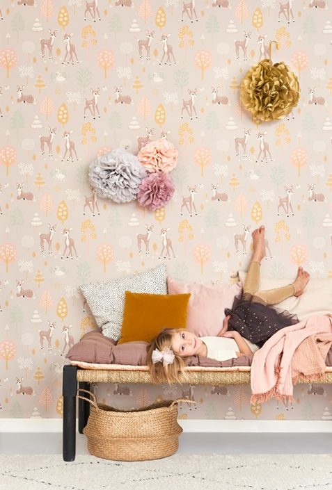 Majvillan, tapet till barnrummet Golden woods, dusty lilac