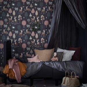 Majvillan, tapet till barnrummet Golden woods, deep grey