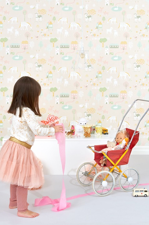 Majvillan, tapet till barnrummet My farm, soft pink - Bild 3