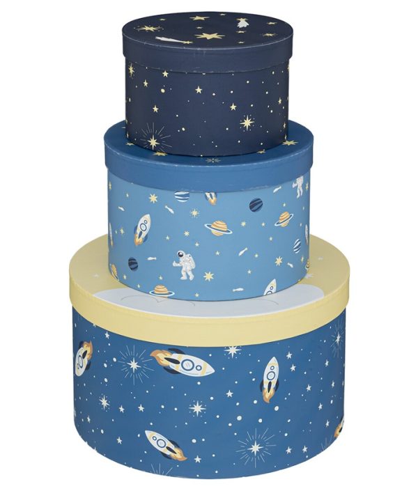 Runda förvaringslådor Rymden, 3-pack