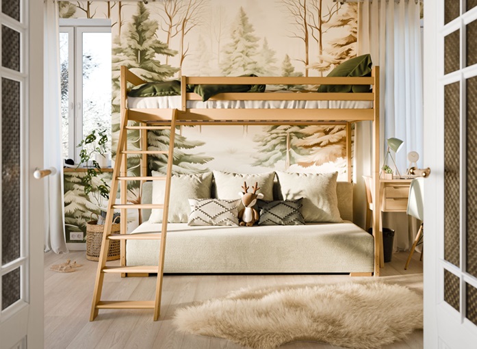 Loftsäng med utfällbar soffa Selma 90x200/140x200