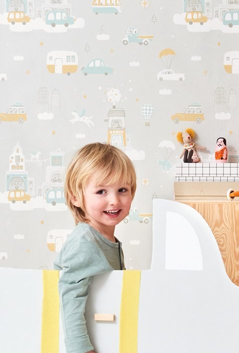 Majvillan, tapet till barnrummet Above the clouds, soft grey