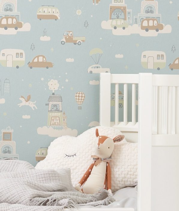 Majvillan, tapet till barnrummet Above the clouds, soft blue
