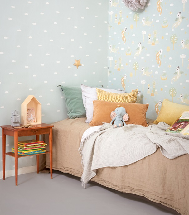 Majvillan, tapet till barnrummet Dreamy clouds, dusty blue - Bild 5