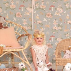 Majvillan, tapet till barnrummet Old garden, gentle bluegrey