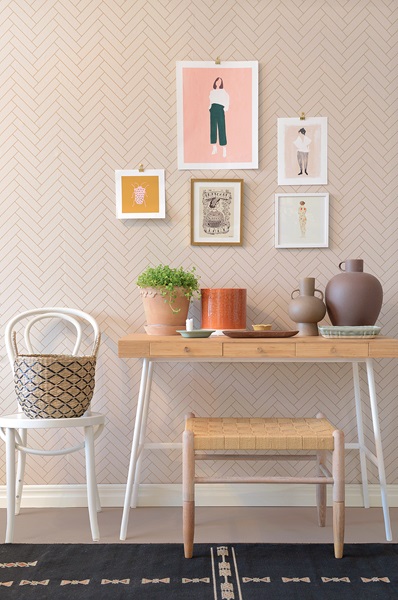 Majvillan, tapet till barnrummet Herringbone, sandy beige