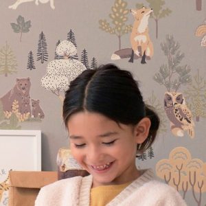 Majvillan, tapet till barnrummet Deep forest, mystic grey