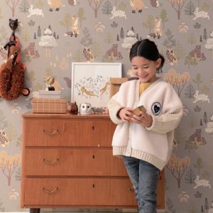 Majvillan, tapet till barnrummet Deep forest, mystic grey