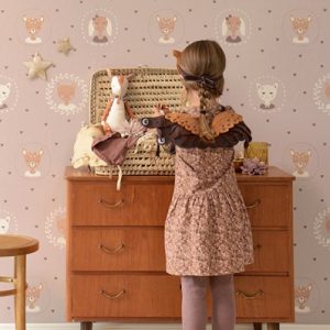 Majvillan, tapet till barnrummet Hearts, dusty warm lilac