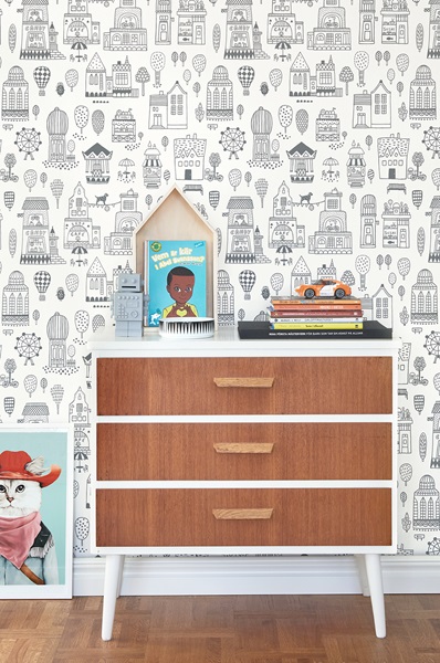 Majvillan, tapet till barnrummet Small town, soft black - Bild 2
