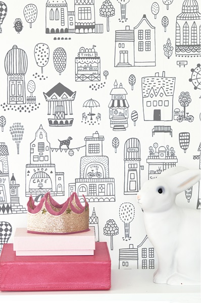 Majvillan, tapet till barnrummet Small town, soft black - Bild 3