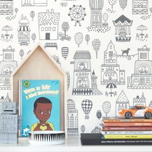 Majvillan, tapet till barnrummet Small town, soft black