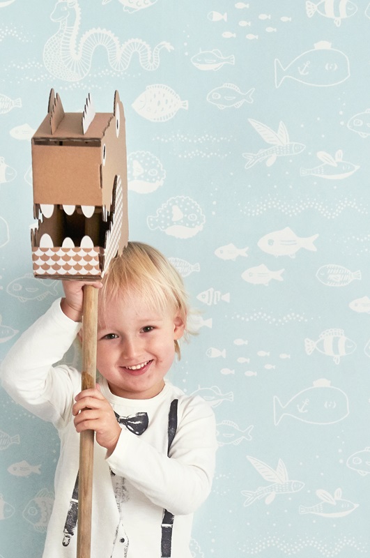 Majvillan, tapet till barnrummet The big blue, dusty turquoise