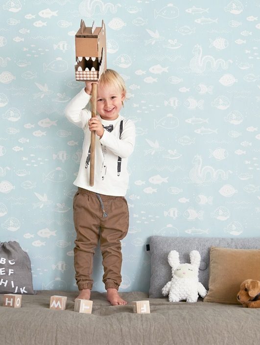 Majvillan, tapet till barnrummet The big blue, dusty turquoise