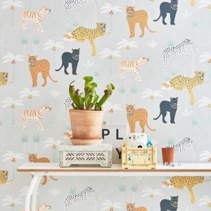 Majvillan, tapet till barnrummet Black panther, light grey