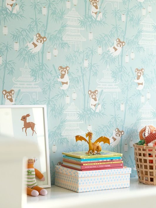 Majvillan, tapet till barnrummet Bambu, turkos