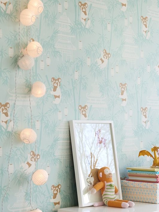 Majvillan, tapet till barnrummet Bambu, turkos