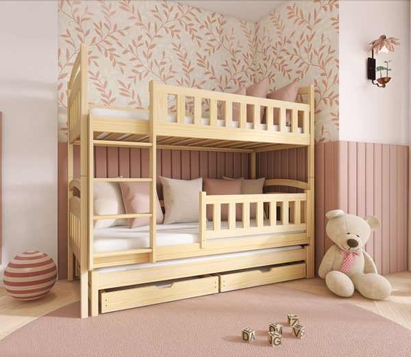 Natur våningssäng med tre sängar, Betty 90x200 cm