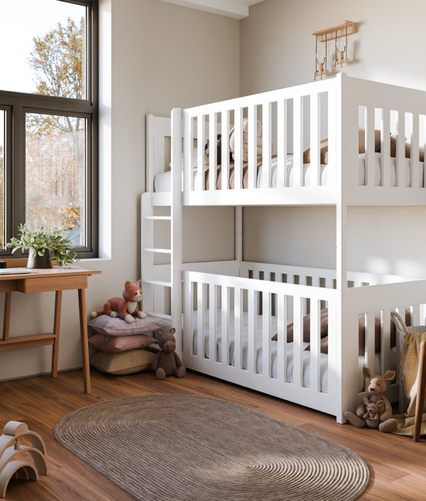 Vit våningssäng med stödbräda, Kalle 90x200