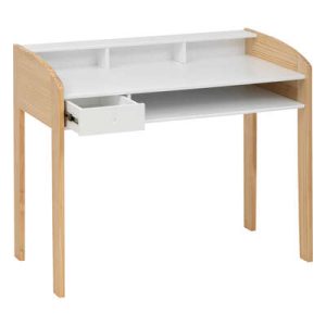 Vit/trä skrivbord med förvaring till barnrummet