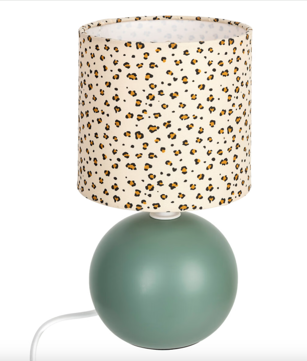 Bordslampa i keramik till barnrummet, leopard green
