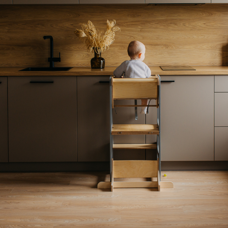 Duck Woodworks, hopfällbar kökspall med barnstol - Bild 15