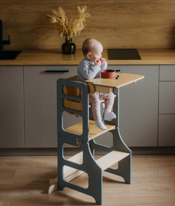 Duck Woodworks, hopfällbar kökspall med barnstol