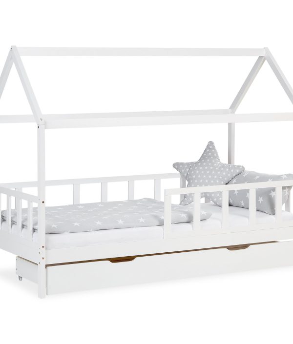 Vit Montessori hussäng 90x200 cm med förvaringslåda