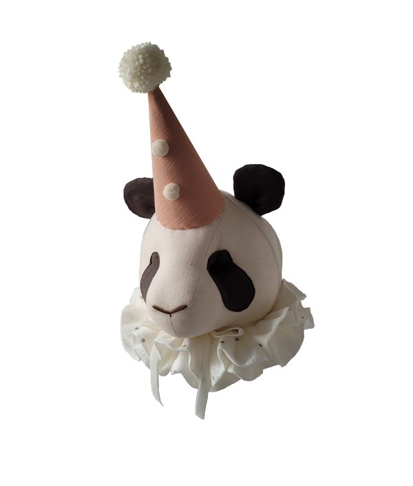 Väggdekoration panda light beige, djurhuvud i linne