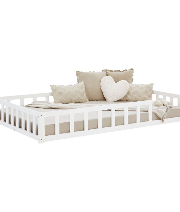 Montessori vit barnsäng med skyddskanter, 120x200 cm