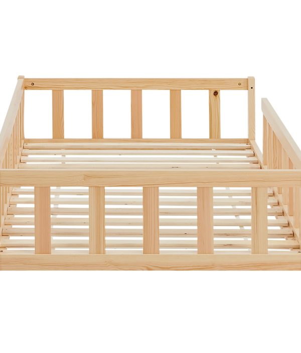 Montessori natur barnsäng med skyddskanter, 90x200 cm