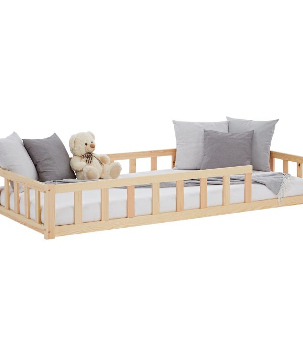 Montessori natur barnsäng med skyddskanter, 90x200 cm