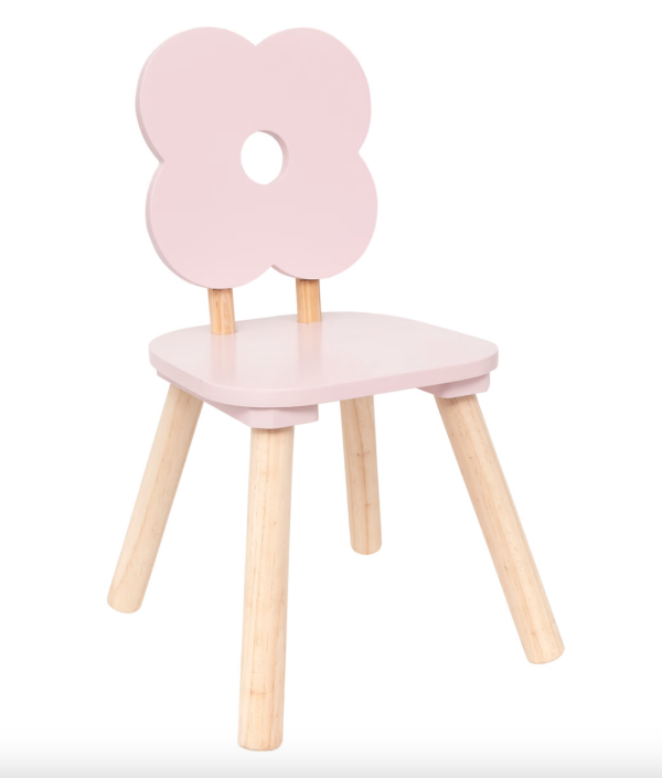 Trästol till barnrummet, rosa blomma