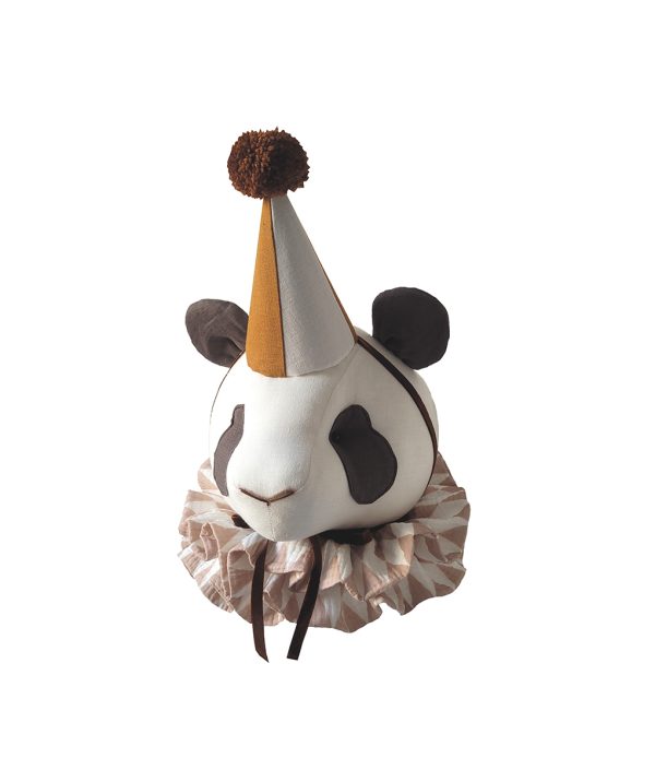 Väggdekoration panda cream, djurhuvud i linne