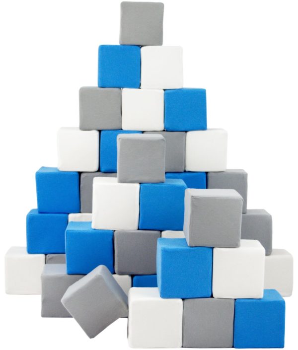 Mjuka skumklossar till barnrummet, vit blå grå
