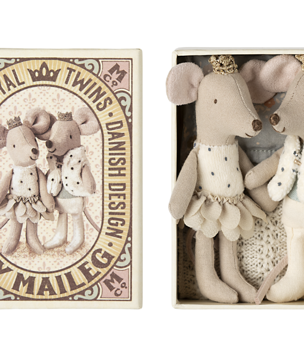 Maileg, Kungliga tvillingmöss, lillasyster och lillebror i tändsticksask