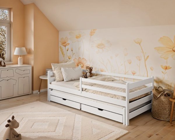 Vit barnsäng Hedda 90x200 cm med extrasäng och förvaringslådor