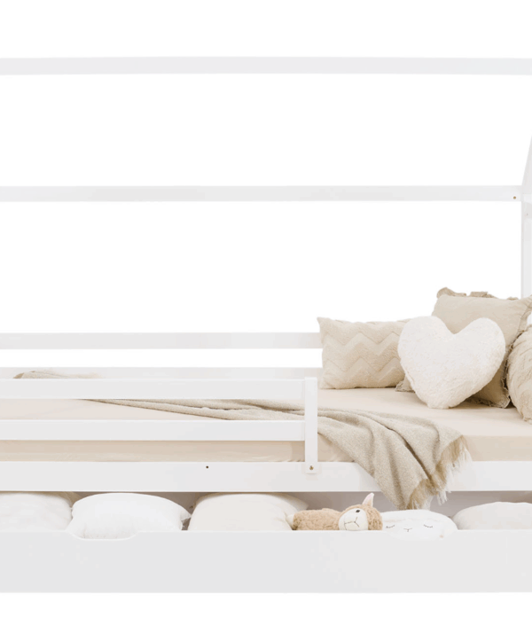 Vit Montessori hussäng 90x200 cm med förvaringslåda