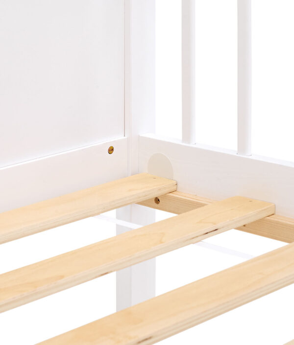 Barnsäng 90x200 cm Vit – Träsäng med 2 lådor & fallskydd