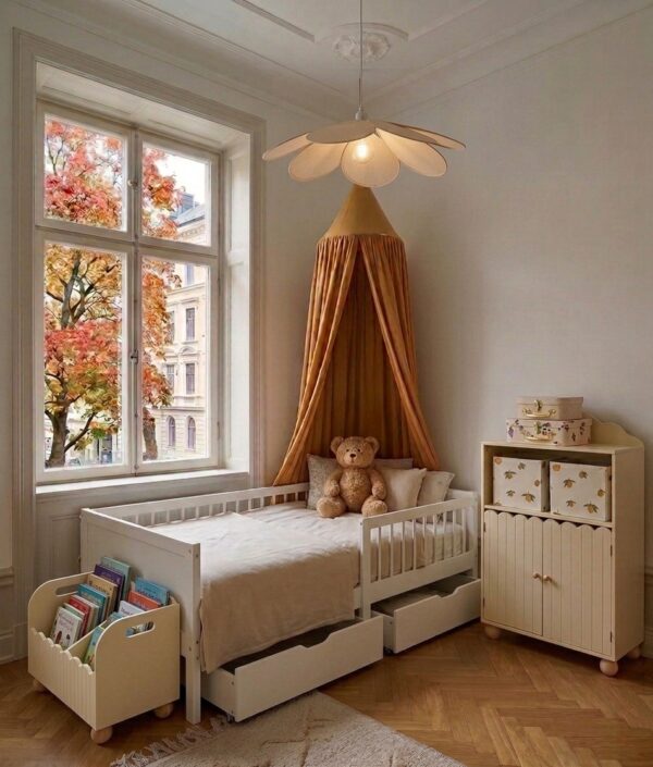 Barnsäng 90x200 cm Vit – Träsäng med 2 lådor & fallskydd