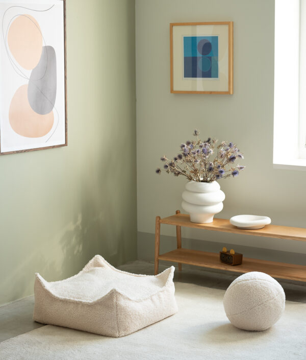 The Beanbag Ottoman i teddytyg - fotpall puff till saccosäckar